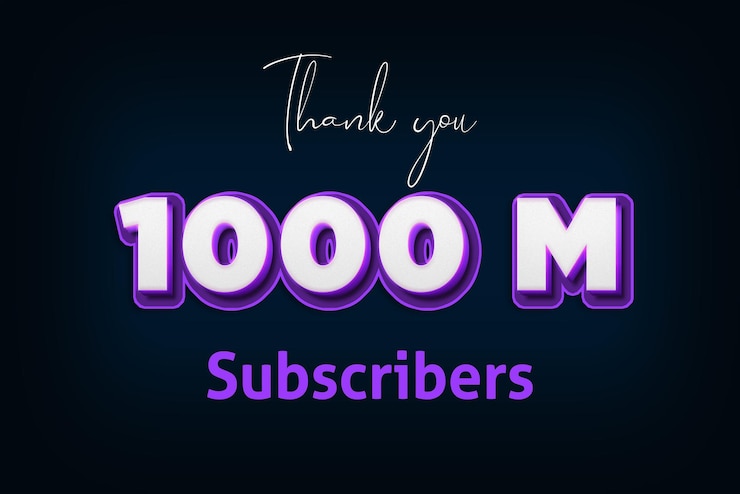 Foto banner de saludo de celebración de 1000 millones de suscriptores con diseño 3d púrpura
