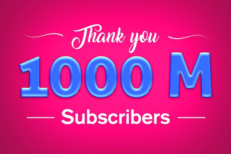 Foto banner de saludo de celebración de 1000 millones de suscriptores con diseño de brillo azul