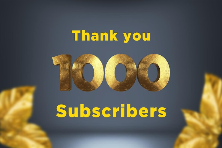 Foto banner de saludo de celebración de 1000 suscriptores con diseño dorado