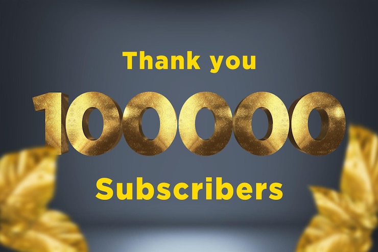 Foto banner de saludo de celebración de 100000 suscriptores con diseño dorado
