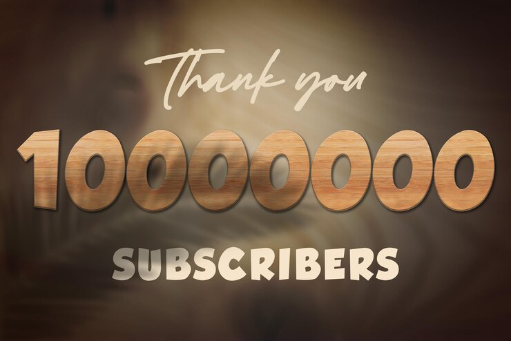 Foto banner de saludo de celebración de 10000000 suscriptores con diseño de madera de roble