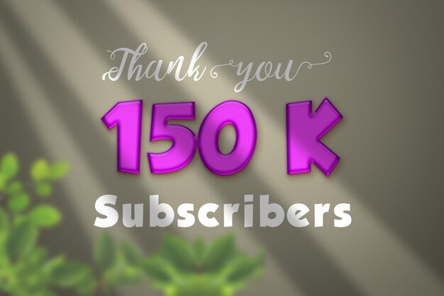 Banner de saludo de celebración de 150 K suscriptores con diseño líquido