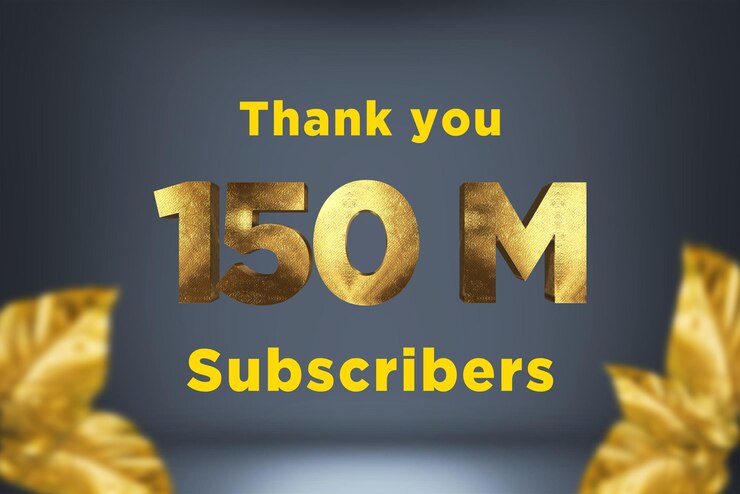 Foto banner de saludo de celebración de 150 millones de suscriptores con diseño dorado