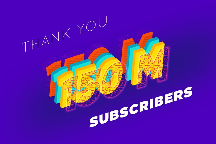 Foto banner de saludo de celebración de 150 millones de suscriptores con diseño tecnológico