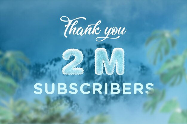 Banner de saludo de celebración de 2 millones de suscriptores con diseño congelado