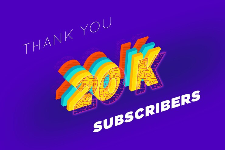 Foto banner de saludo de celebración de 20 k suscriptores con diseño tecnológico