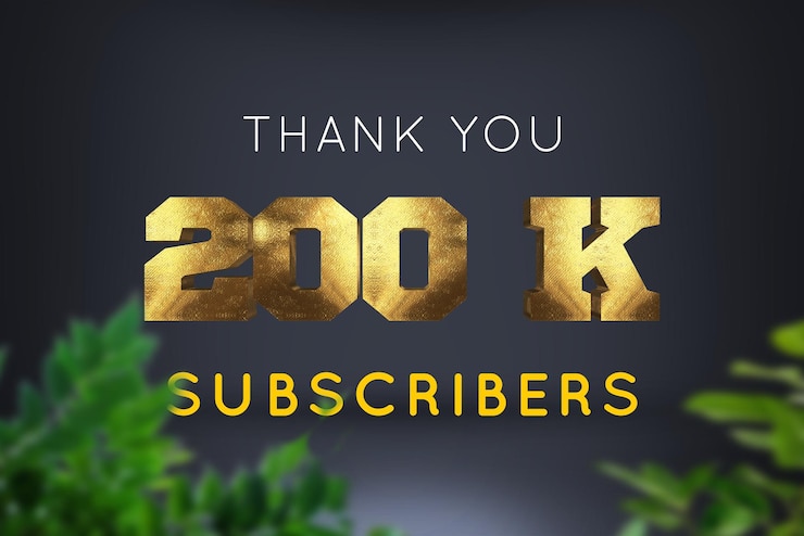Foto banner de saludo de celebración de 200 k suscriptores con diseño de latón