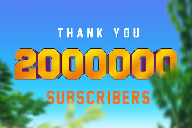 Banner de saludo de celebración de 2000000 suscriptores con diseño 3d