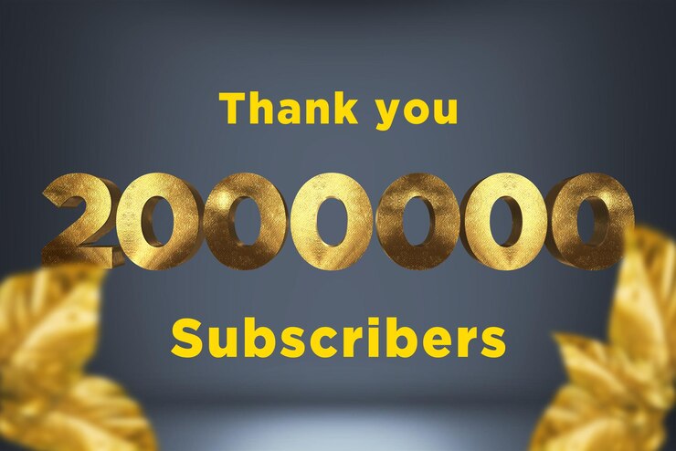 Foto banner de saludo de celebración de 2000000 suscriptores con diseño dorado