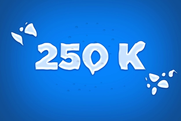 Banner de saludo de celebración de 250 K suscriptores con diseño de agua