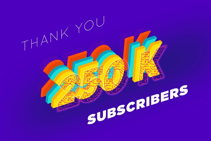Foto banner de saludo de celebración de 250 k suscriptores con diseño tecnológico