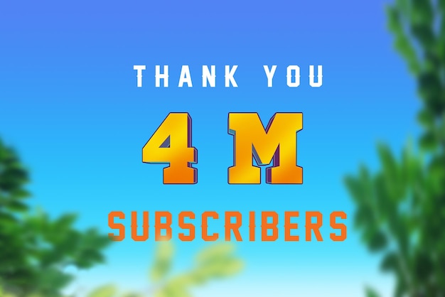 Banner de saludo de celebración de 4 millones de suscriptores con diseño 3d