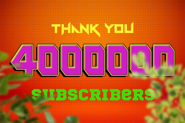 Banner de saludo de celebración de 4000000 suscriptores con diseño de juego