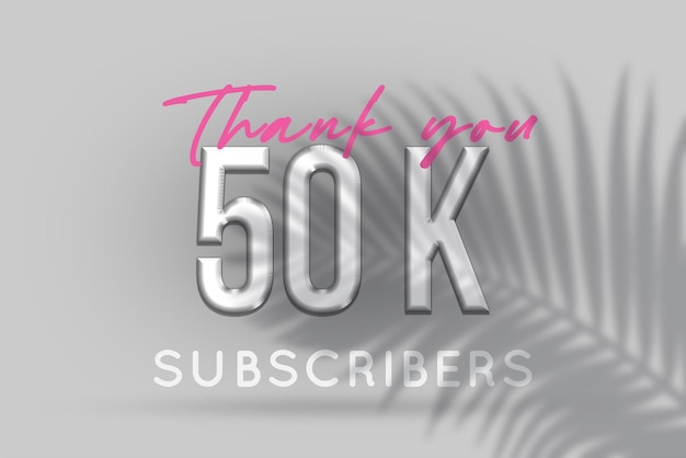 Banner de saludo de celebración de 50 k suscriptores con diseño plateado