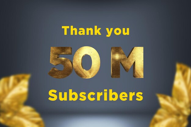 Banner de saludo de celebración de 50 millones de suscriptores con diseño dorado