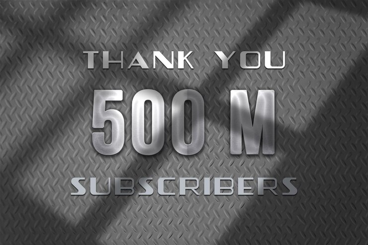 Foto banner de saludo de celebración de 500 millones de suscriptores con diseño de acero