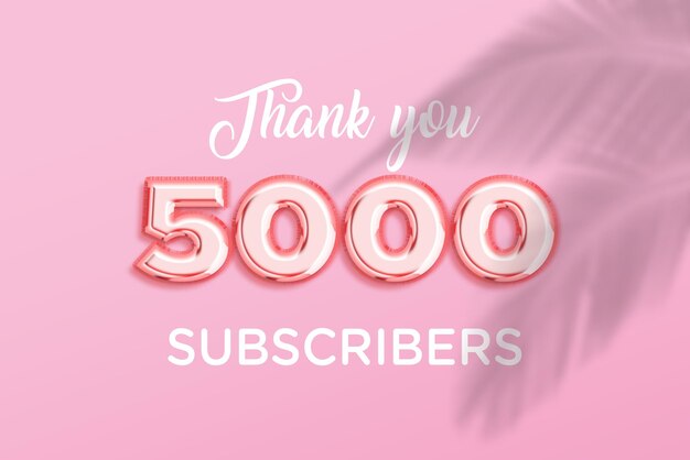 Banner de saludo de celebración de 5000 suscriptores con diseño de oro rosa