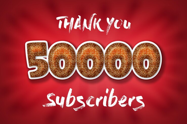 Foto banner de saludo de celebración de 50000 suscriptores con diseño de hamburguesa
