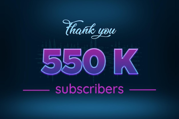 Banner de saludo de celebración de 550 K suscriptores con diseño púrpura brillante