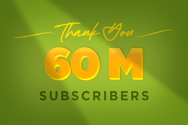 Banner de saludo de celebración de 60 millones de suscriptores con diseño amarillo