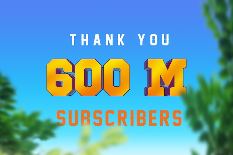 Foto banner de saludo de celebración de 600 millones de suscriptores con diseño 3d