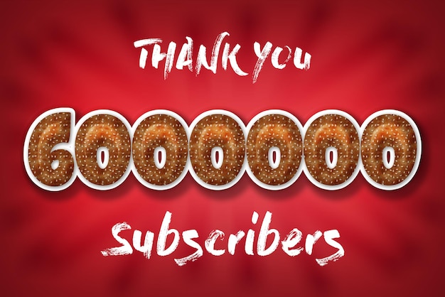 Banner de saludo de celebración de 6000000 suscriptores con diseño de hamburguesa