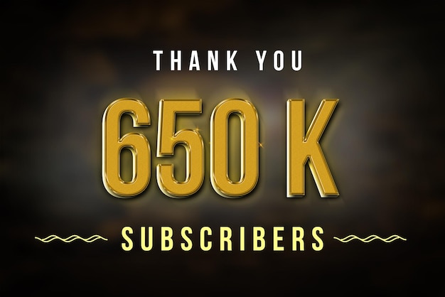 Banner de saludo de celebración de 650 K suscriptores con diseño dorado