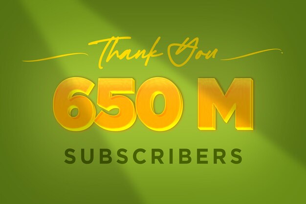 Banner de saludo de celebración de 650 millones de suscriptores con diseño amarillo