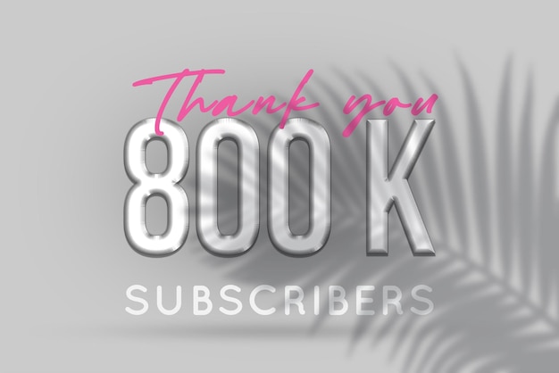 Banner de saludo de celebración de 800 k suscriptores con diseño plateado