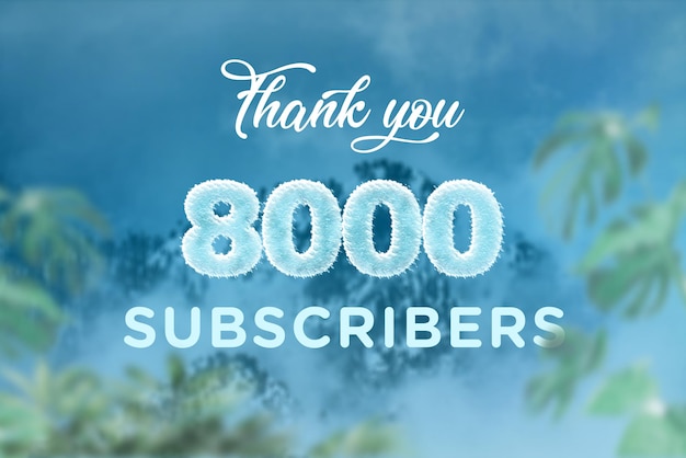 Banner de saludo de celebración de 8000 suscriptores con diseño congelado