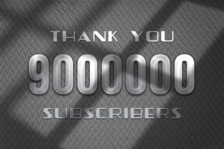 Foto banner de saludo de celebración de 9000000 suscriptores con diseño de acero