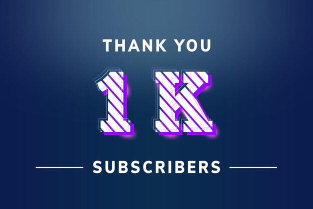 Banner de saludo de celebración de suscriptores de 1 K con diseño de rayas