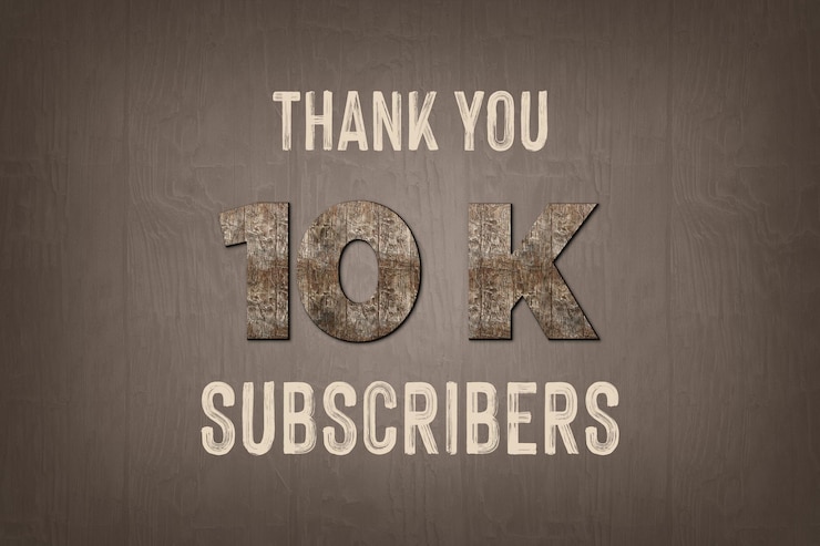 Foto banner de saludo de celebración de suscriptores de 10 k con diseño de madera de nogal antiguo