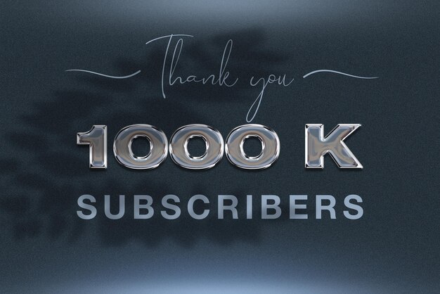 Banner de saludo de celebración de suscriptores de 1000 K con diseño de cromo