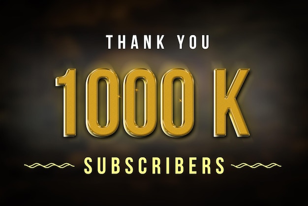 Foto banner de saludo de celebración de suscriptores de 1000 k con diseño dorado