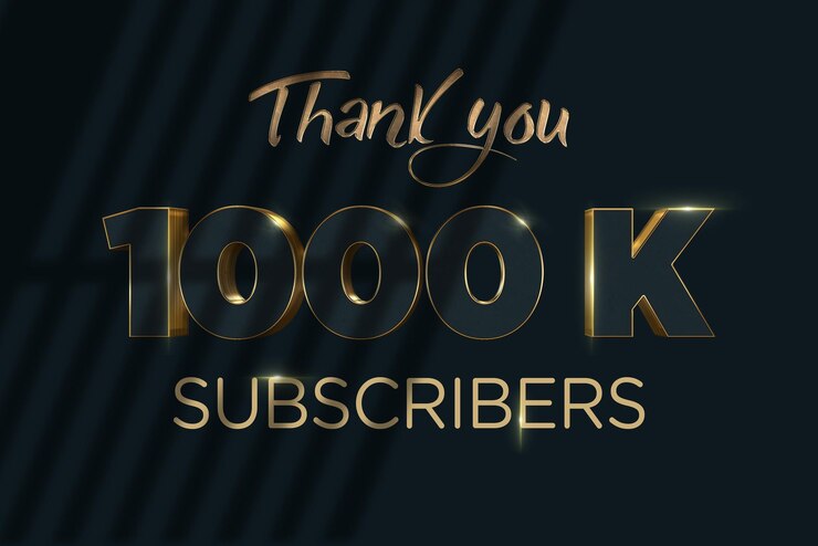 Foto banner de saludo de celebración de suscriptores de 1000 k con diseño de lujo