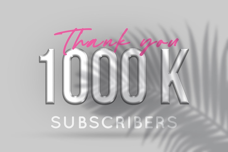 Foto banner de saludo de celebración de suscriptores de 1000 k con diseño plateado
