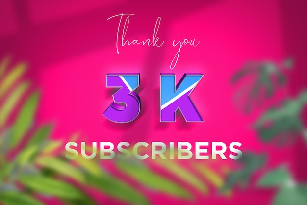 Banner de saludo de celebración de suscriptores de 3 K con diseño azul púrpura