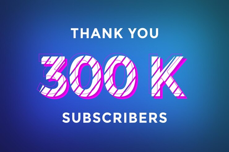 Foto banner de saludo de celebración de suscriptores de 300 k con diseño de rayas