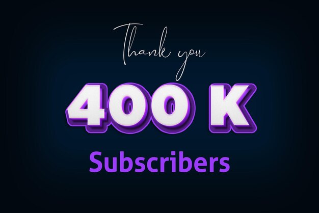 Banner de saludo de celebración de suscriptores de 400 K con diseño 3d púrpura