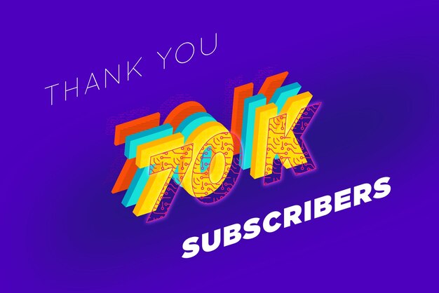 Banner de saludo de celebración de suscriptores de 70 K con diseño tecnológico