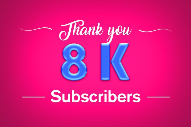 Banner de saludo de celebración de suscriptores de 8 K con diseño de brillo azul