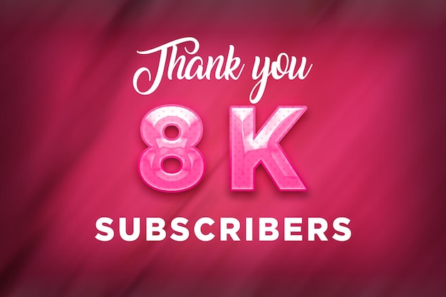 Banner de saludo de celebración de suscriptores de 8 K con diseño rosa