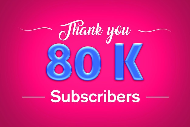 Banner de saludo de celebración de suscriptores de 80 K con diseño de brillo azul