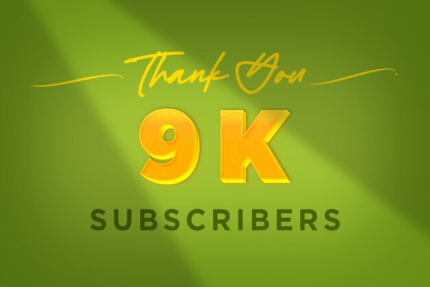 Banner de saludo de celebración de suscriptores de 9 K con diseño amarillo