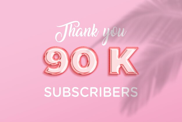 Banner de saludo de celebración de suscriptores de 90 K con diseño de oro rosa