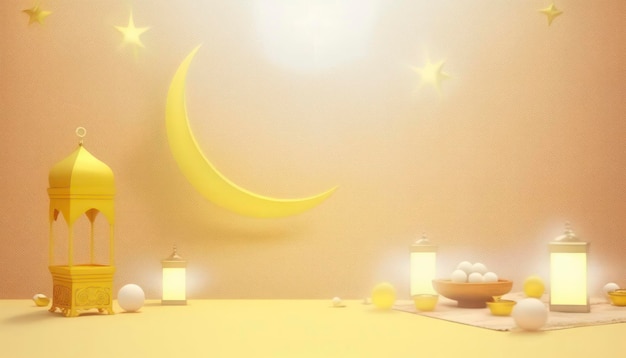 Banner de saludo de Ramadán con fondo amarillo dorado