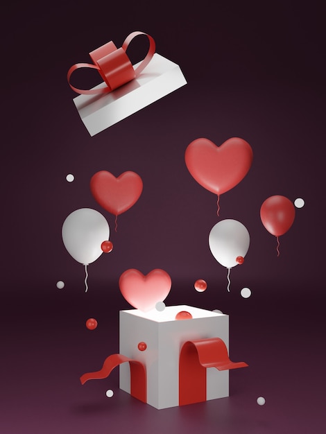 Foto banner de san valentín con caja de regalo y fondo de corazón.