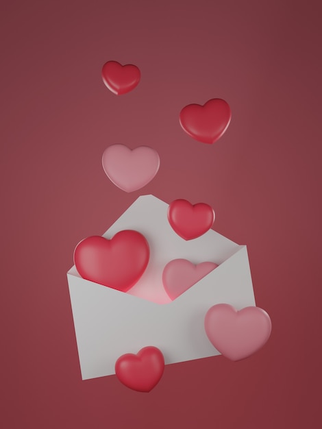 Banner de San Valentín con corazones en envlope.