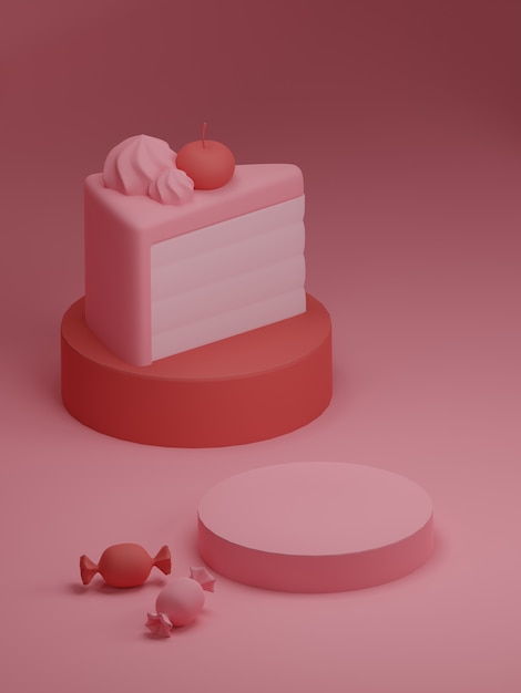 Banner de San Valentín con pastel y fondo dulce.